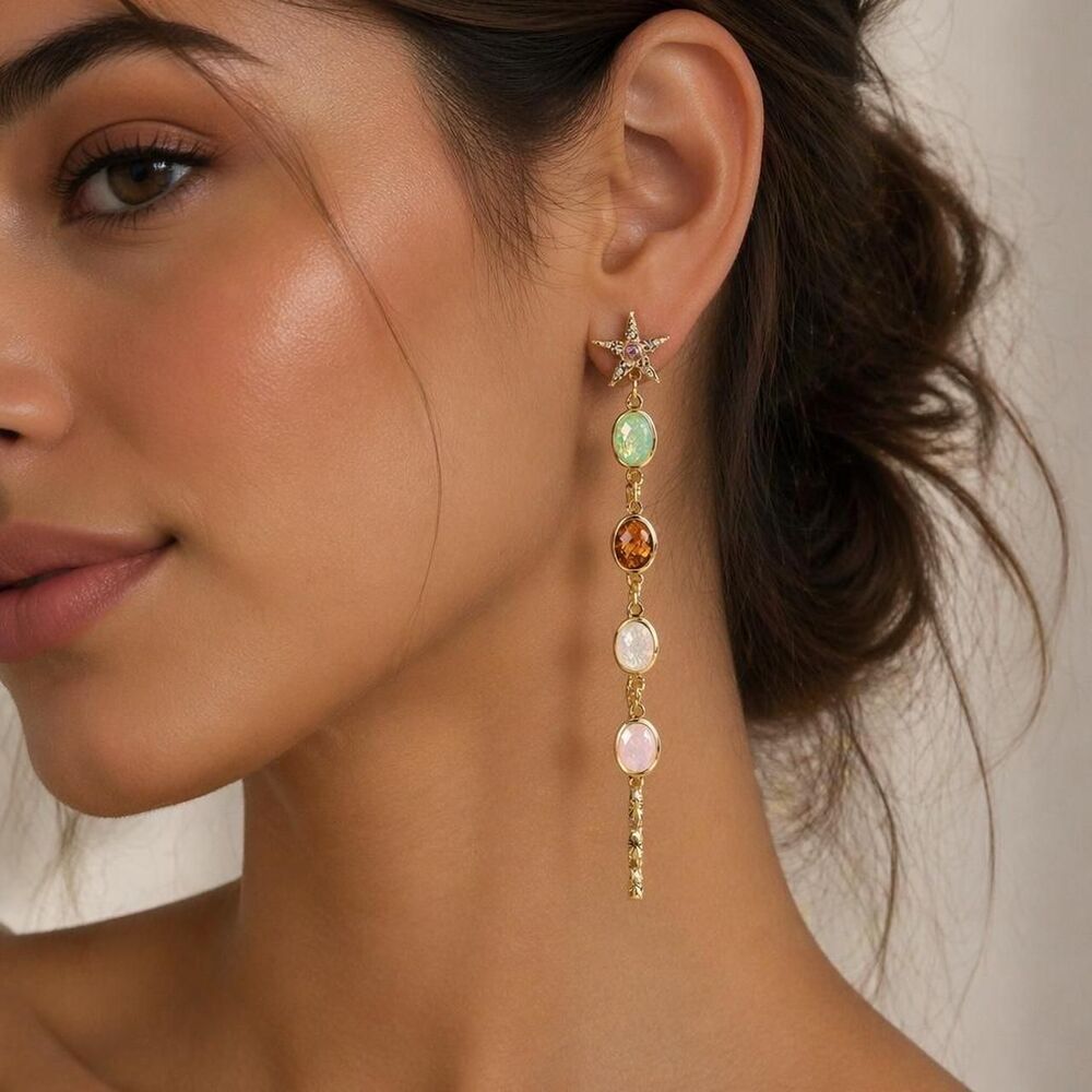 multicolor gem drop earrings D7 - Picture 2 of 4